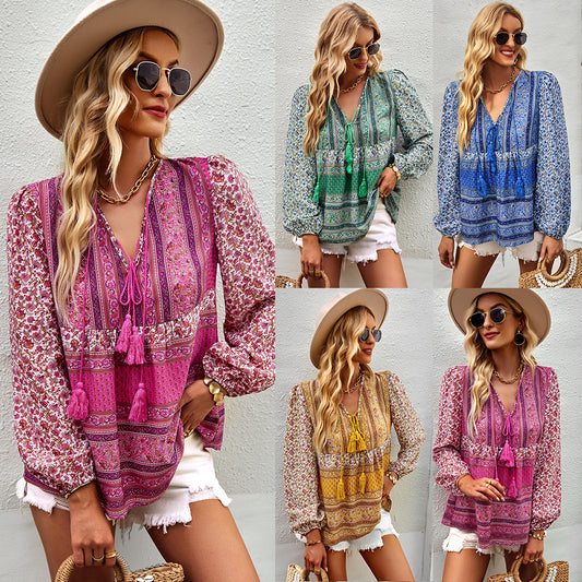 Airy feminine blouse with trendy boho pattern and elegant ruffle details Chic und Stil