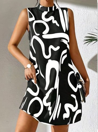 Robe mini A-lignes pour femmes avec motif graphique moderne et col montant Chic und Stil