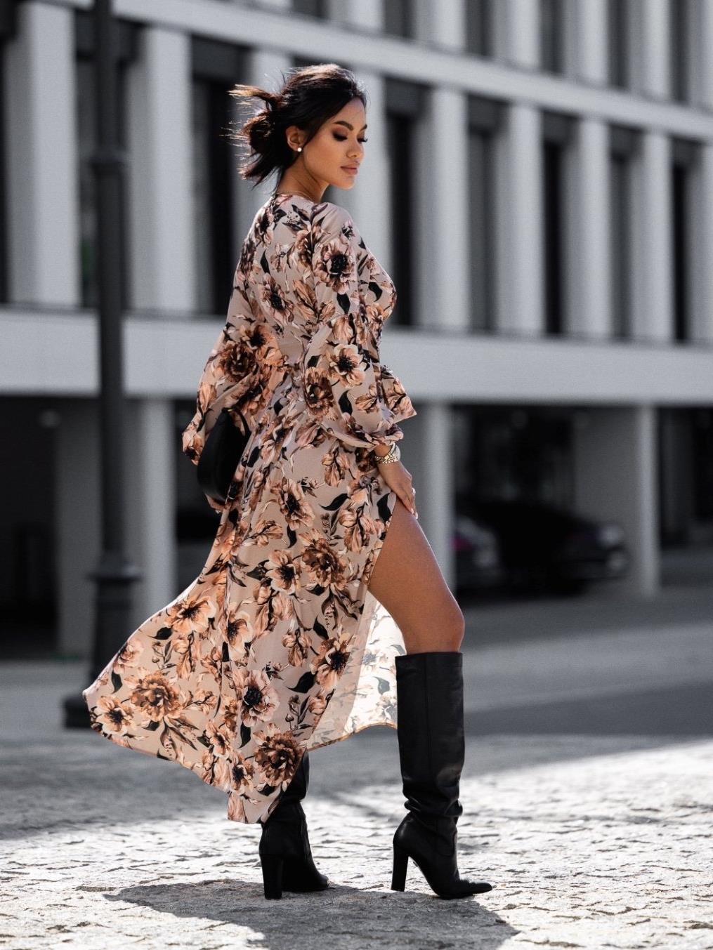 Robe maxi portefeuille pour femmes avec ceinture taille fixe et manches volantées raffinées Chic und Stil
