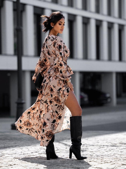 Robe maxi portefeuille pour femmes avec ceinture taille fixe et manches volantées raffinées Chic und Stil