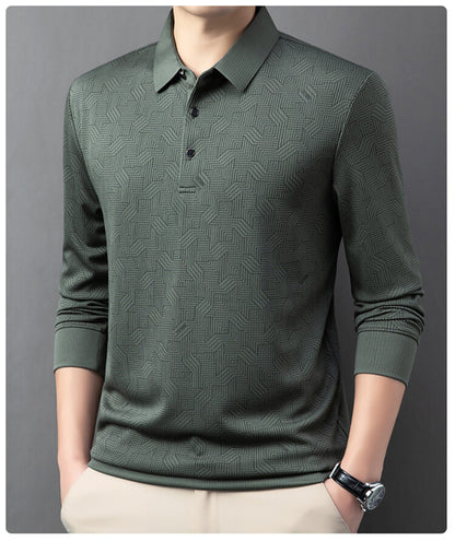Chemise polo à manches longues pour hommes à la mode avec un design texturé et des propriétés respirantes Chic und Stil
