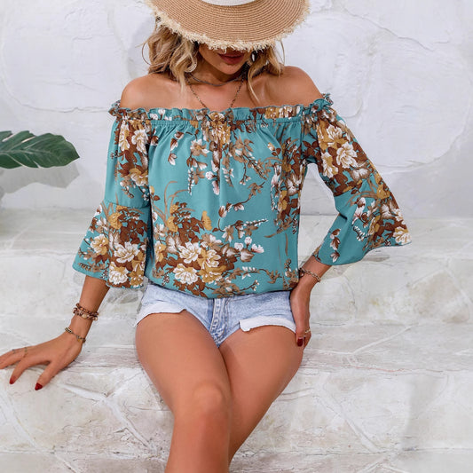 Blouse femme off-shoulder avec détails floraux et manches évasées Chic und Stil