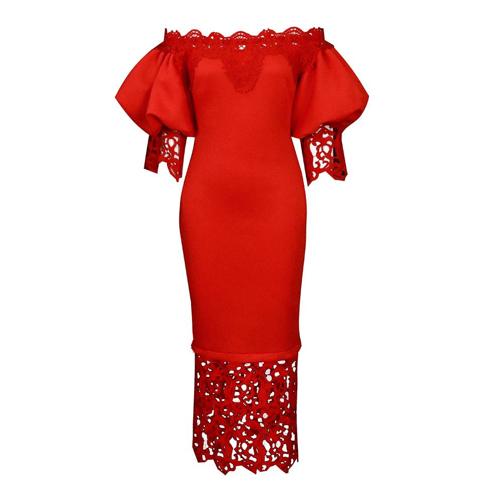 Robe maxi off-shoulder pour dames avec des accents en dentelle et une coupe flatteuse pour la silhouette Chic und Stil