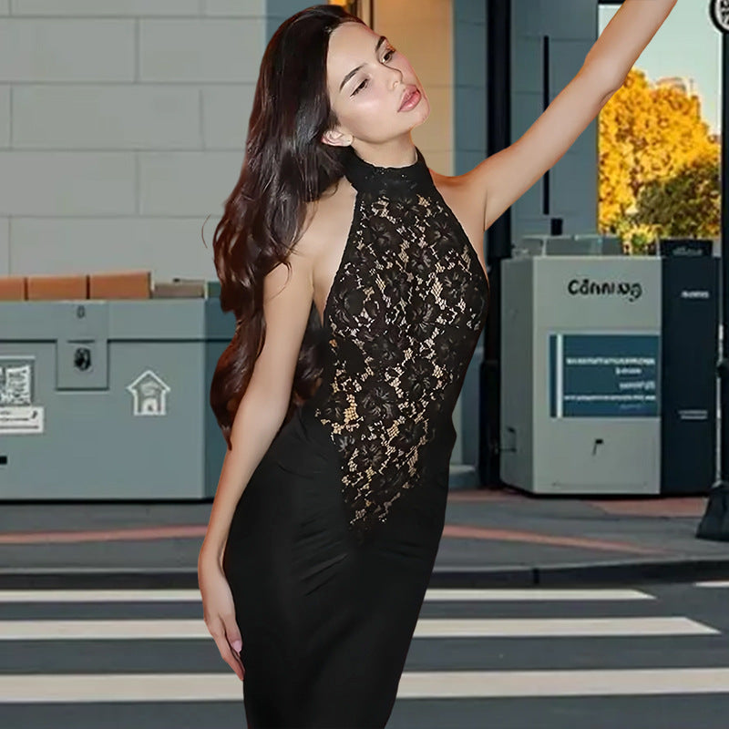 Dames Élégante robe maxi en dentelle avec décolleté en V profond et coupe ajustée Chic und Stil