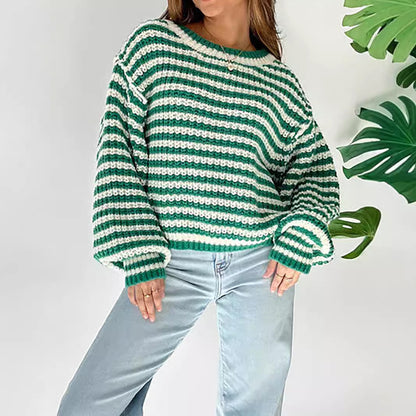 Femmes Pull en tricot court avec des manches évasées et un motif rayé Chic und Stil