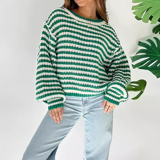 Femmes Pull en tricot court avec des manches évasées et un motif rayé Chic und Stil