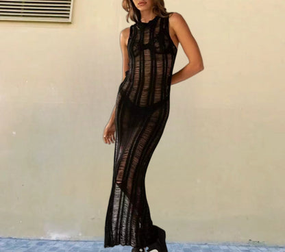 Robe tricot étroite pour femmes avec des détails transparents Chic und Stil