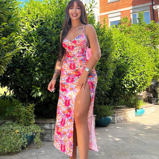 Robe maxi fleurie pour femmes avec fente haute Chic und Stil