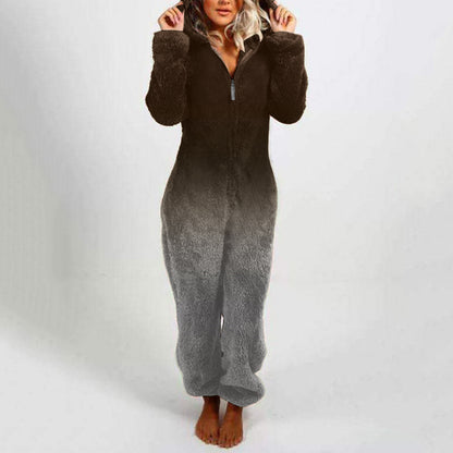 Women's fleece jumpsuit with hood and Chic und Stil gradient design