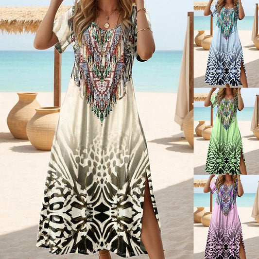 Robe maxi de plage pour femmes avec un design ethnique unique et des fentes latérales Chic und Stil