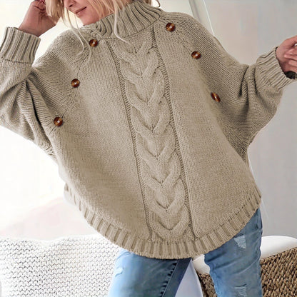 Pull en gros tricot pour femmes avec col haut et boutons décoratifs Chic und Stil