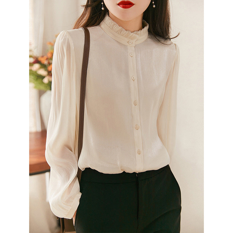Blouse à col montant à volants pour femmes Chic und Stil