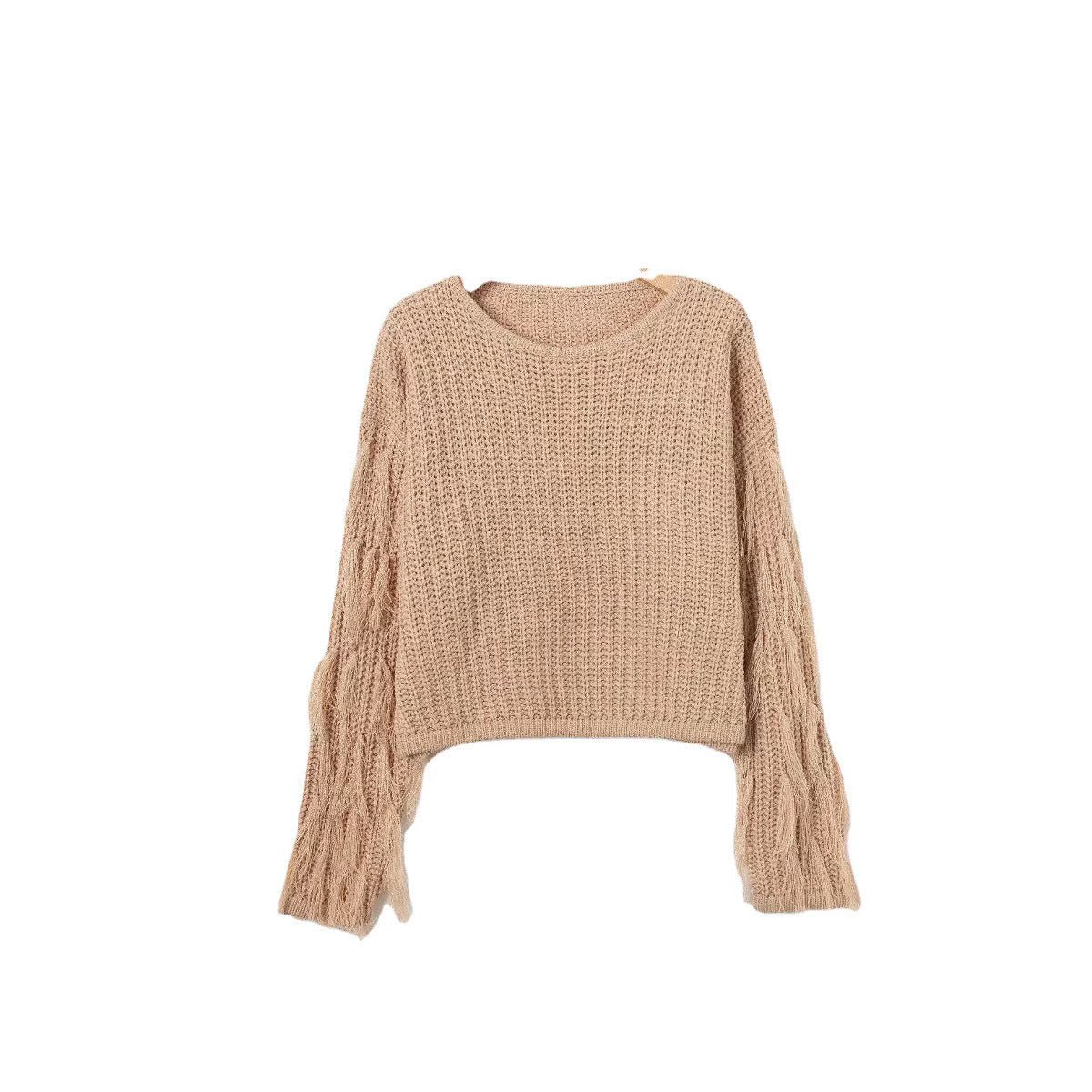 Pull en tricot à la mode pour femmes avec des manches frangées et un motif texturé particulier Chic und Stil