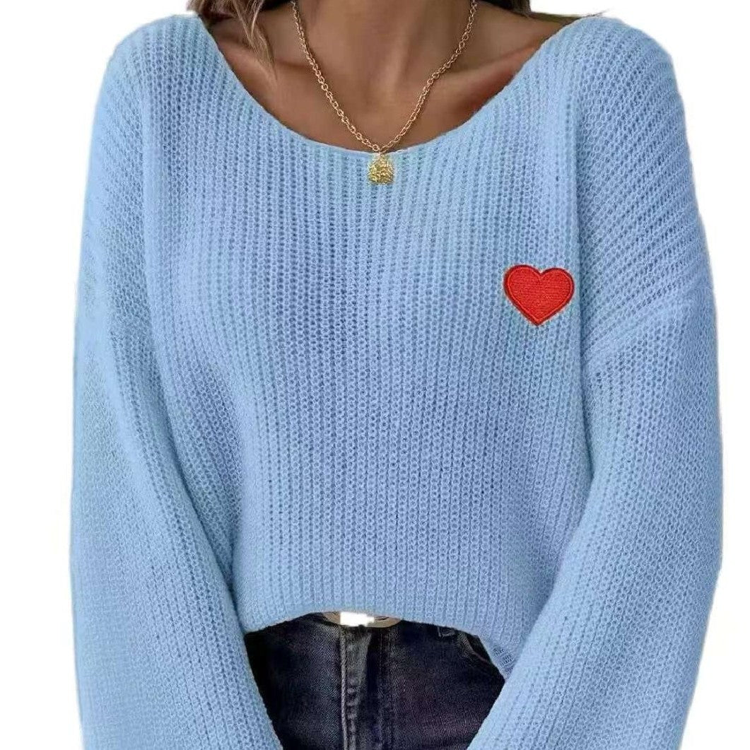 Dames Pull en maille décontracté avec application en forme de cœur Chic und Stil