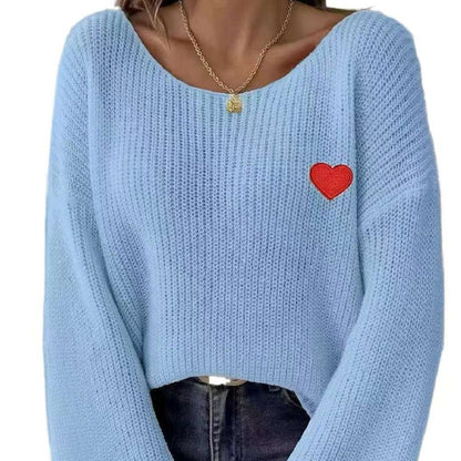 Dames Pull en maille décontracté avec application en forme de cœur Chic und Stil