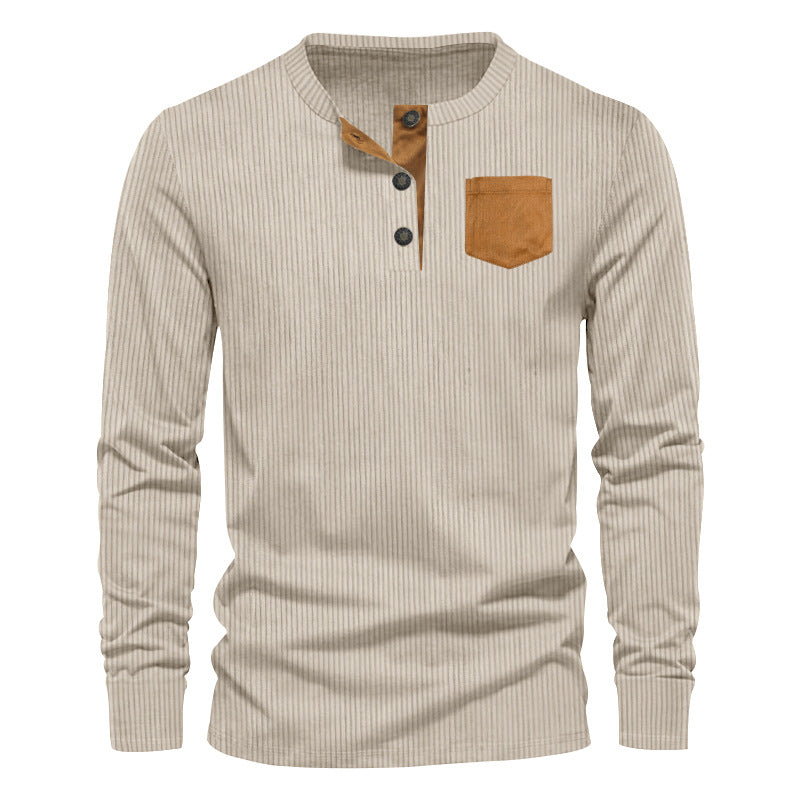 Homme T-shirt Henley à manches longues avec design en rib cordé et poche poitrine pratique Chic und Stil