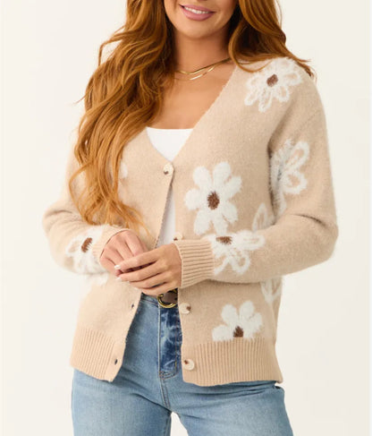 Cardigan féminin tendance avec des appliqués floraux Chic und Stil