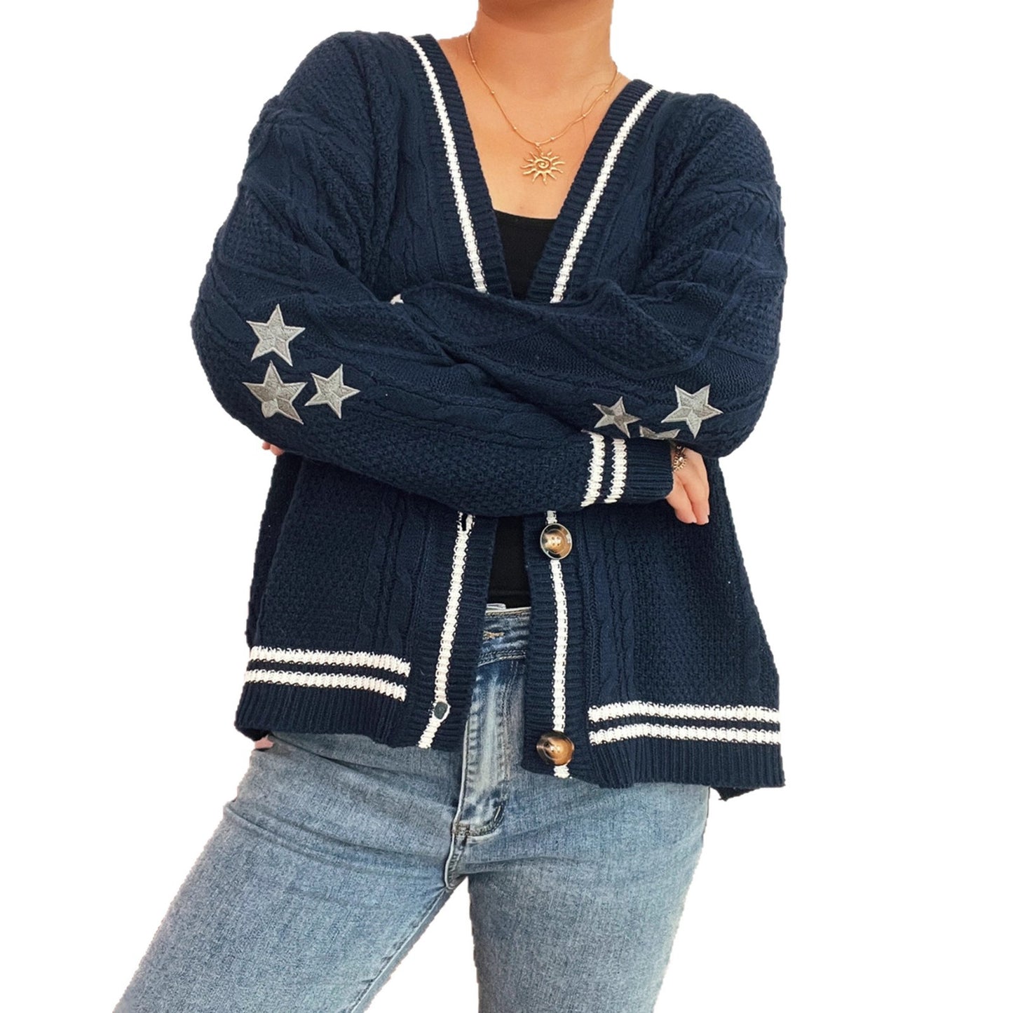 Dames gilet confortable en tricot avec applications d'étoiles et détails modernes Chic und Stil