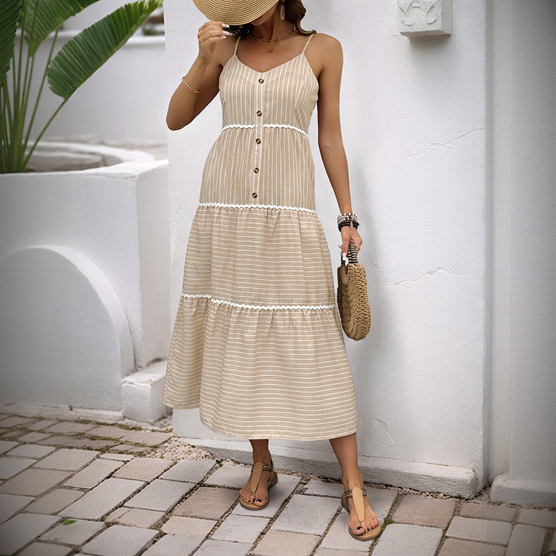 Femme Robe maxi à volants à boutons rayée Chic und Stil