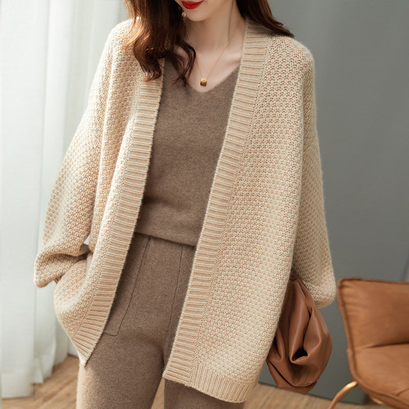 Dames gros tricot cardigan à coupe large et manches longues Chic und Stil