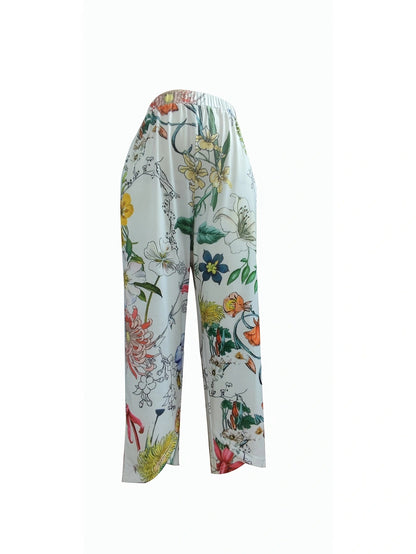 Casual women’s pants with floral pattern and elastic waistband Chic and Style