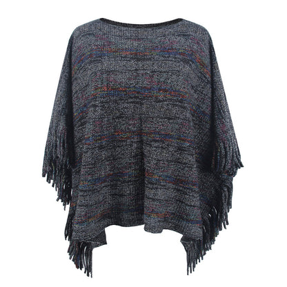 Ladies cozy poncho with fringe details Chic and Style