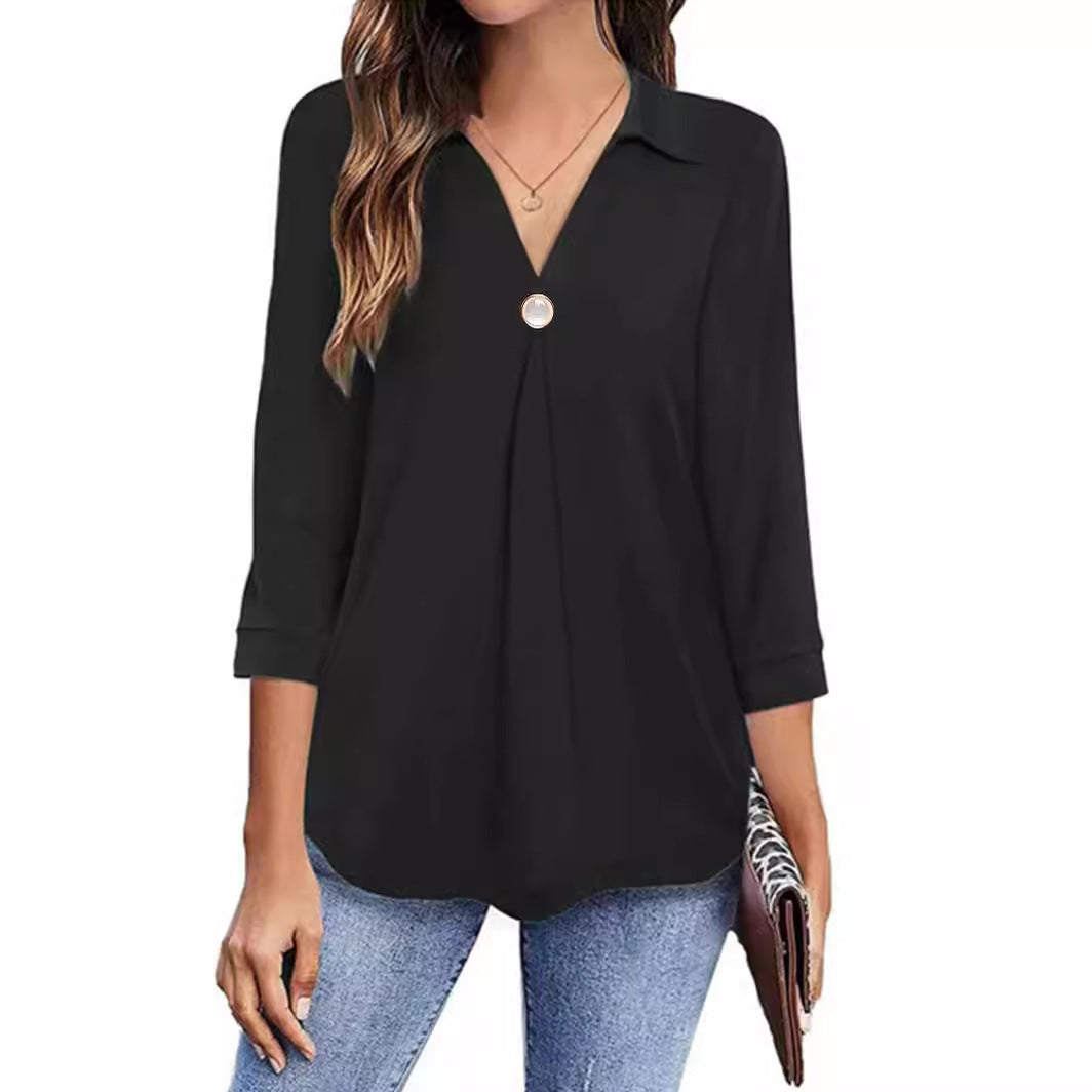 Blouse à manches longues pour femmes avec un élégant décolleté en V et des plis décoratifs Chic und Stil