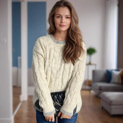 Pull en grosse maille pour femme avec un design de tresse moderne et une coupe décontractée Chic und Stil