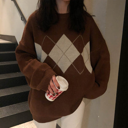 Pull en tricot épais pour femmes avec un motif à carreaux moderne et une coupe oversized décontractée Chic und Stil