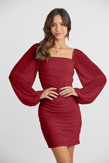Dames Élégante Robe Mini avec Manches Bouffantes et Design Ruché Chic und Stil
