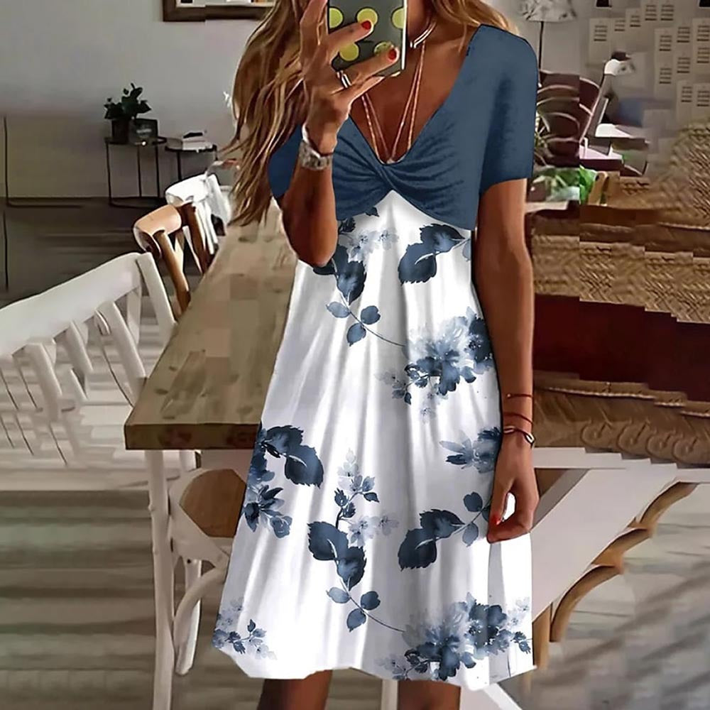 Women's Floral Print A-Line Dress with Ruched Top Chic und Stil