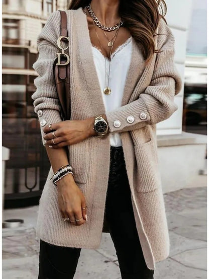 Dames Élégante Cardigan avec Détails de Boutons et Poches Pratiques Chic und Stil