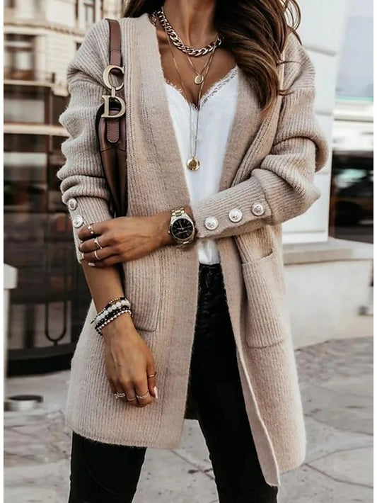 Dames Élégante Cardigan avec Détails de Boutons et Poches Pratiques Chic und Stil