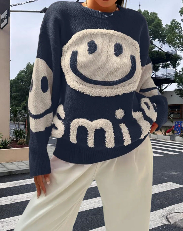 Pull en tricot pour femmes avec un motif emoji joyeux et une coupe confortable Chic und Stil