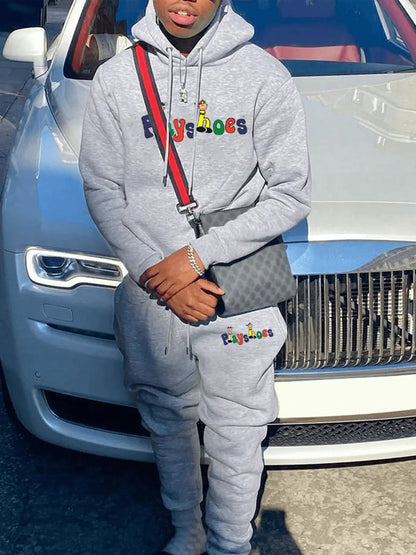 Ladies Hooded Sweatshirt and Jogging Pants Set with Creative Graphic Design Chic and Style