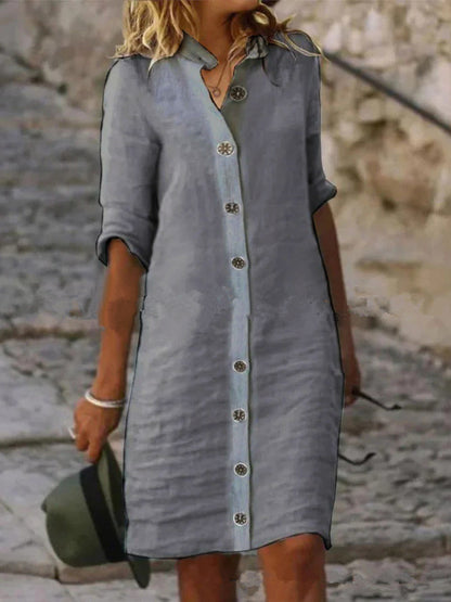 Robe chemise en lin pour femmes avec patte de boutonnage et manches retournables Chic und Stil