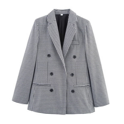 Blazer à carreaux pour femmes avec double boutonnière et tissu structuré Chic und Stil
