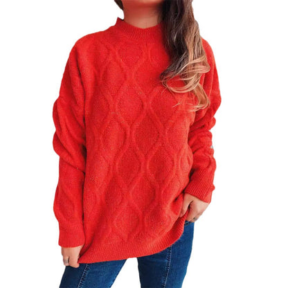 Pull en grosse maille pour dames avec un élégant motif en losange et des manches volumineuses Chic und Stil