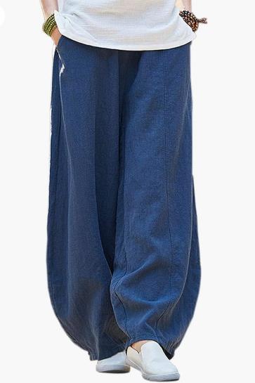 Wide linen pants for women with elastic waistband and convenient pockets Chic und Stil