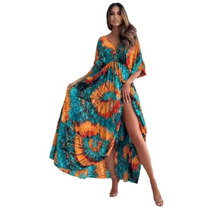 Robe maxi femme avec décolleté élégant au dos et manches volantées amples Chic und Stil