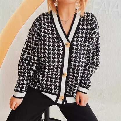 Dames cardigan oversize dans le classique motif pied-de-coq Chic und Stil
