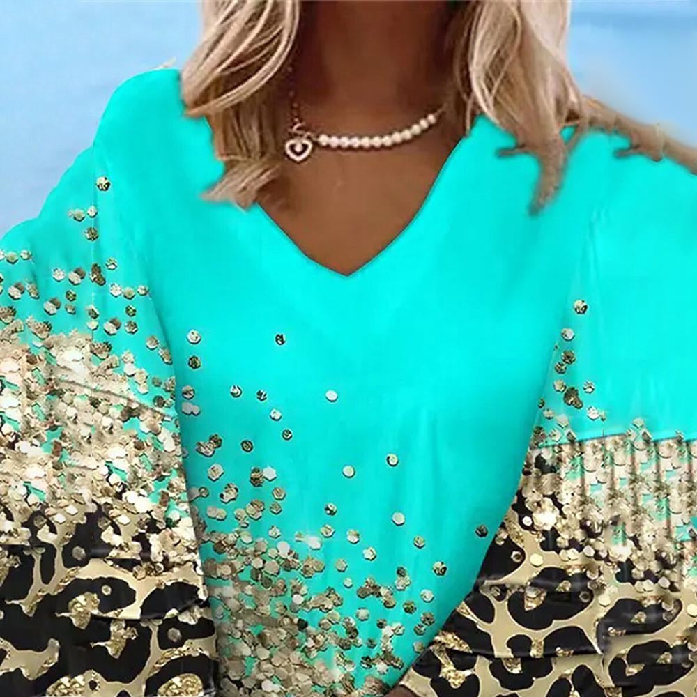 Women's Sequined Leopard Print V-Neck Tunic Dress Chic and Style