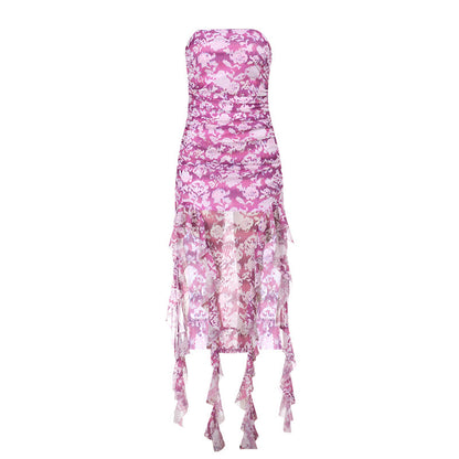 Robe Maxi Mini Volant à Fleurs Sans Manches Chic und Stil