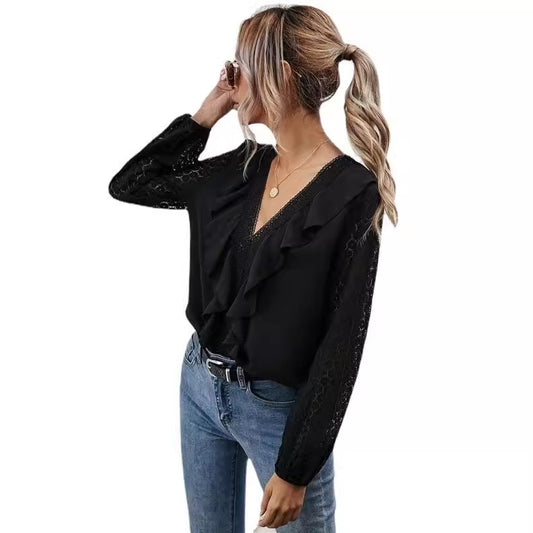 Blouse à volants pour femmes avec manches transparentes et délicats accents en dentelle Chic und Stil