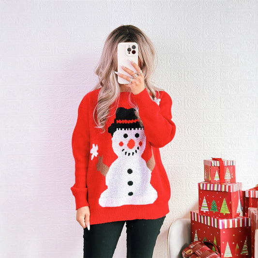Pull de Noël pour femmes avec motif festif de bonhomme de neige Chic und Stil