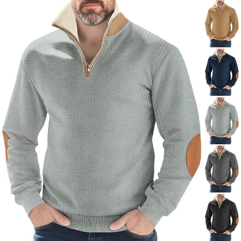 Microfleece pullover for men with half zip and contrasting elbow patches Chic und Stil
