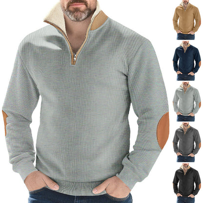Microfleece pullover for men with half zip and contrasting elbow patches Chic und Stil