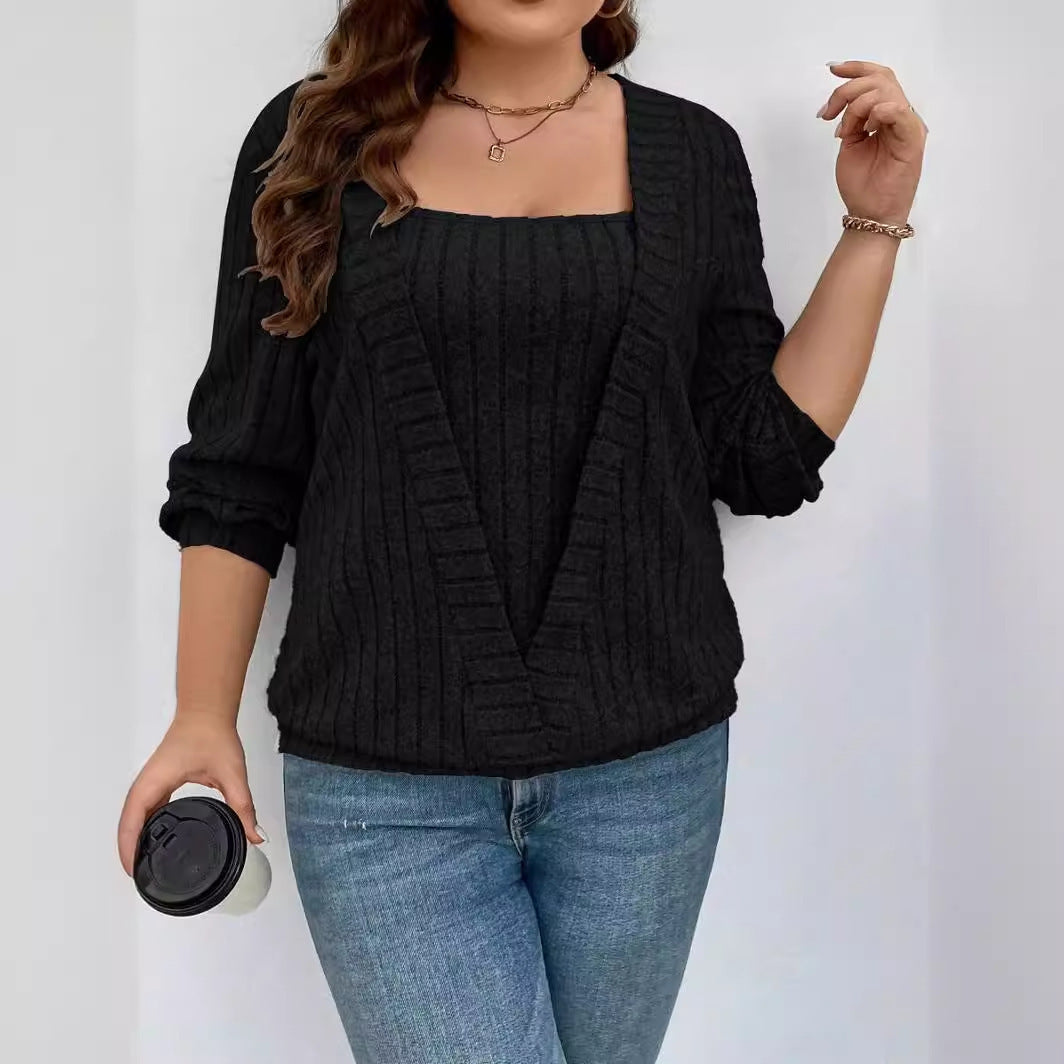 Pull en maille décontracté pour femmes avec décolleté en V profond et texture côtelée Chic und Stil
