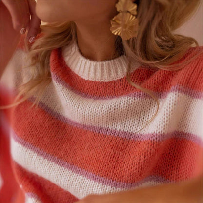 Dames Pull Over Taille Large avec un motif rayé élégant et un mélange doux de mohair et laine Chic und Stil