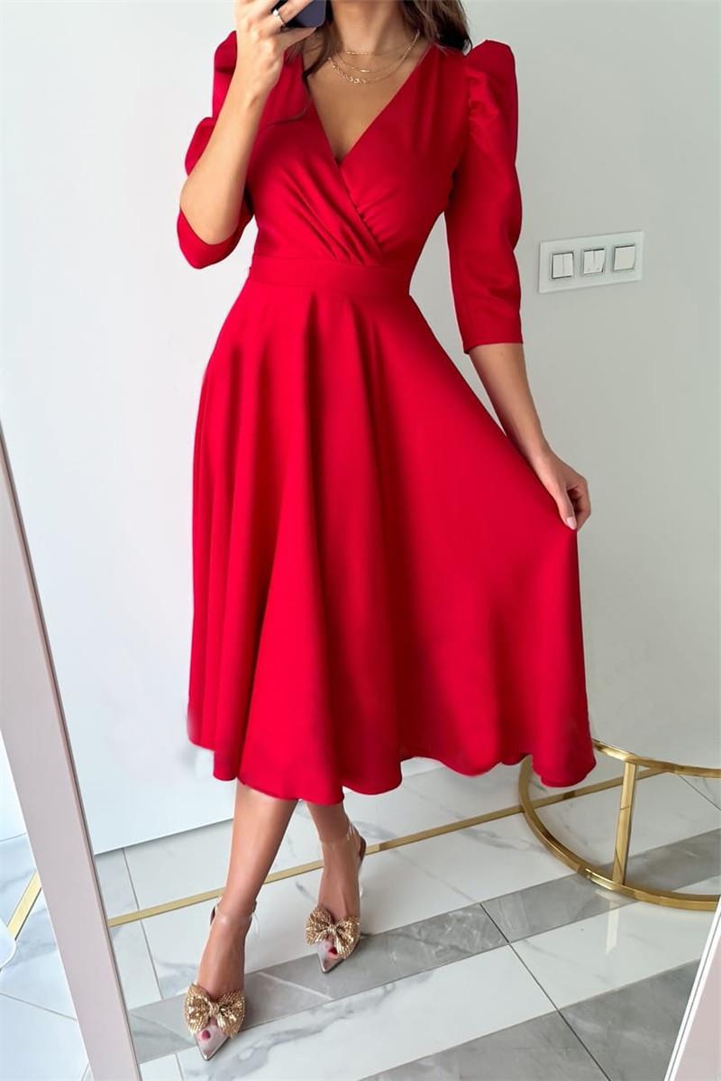 Robe A-ligne festive pour femmes avec manches bouffantes et décolleté en V Chic und Stil